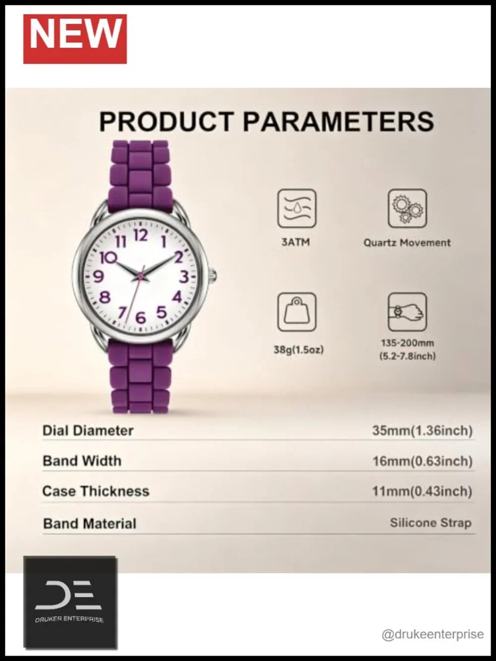 Big Face Easy Reader Silicone Strap Water Resistant Watch